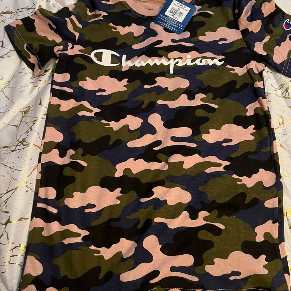Champion Pink and Green Camouflage Tee